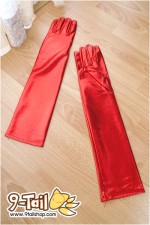 ถุงมือยาว สีแดง-เหลือบ (หนังเทียม)
